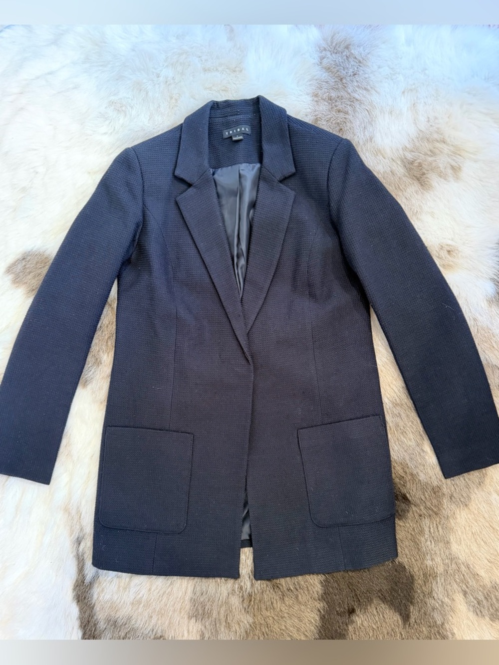 Tribal textured longline blazer snap button jacket black small oversized $120